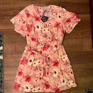 NWT Ava & Viv 2X Faux Wrap Floral Midi Dress